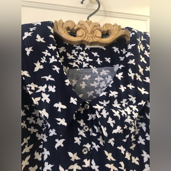 Anthropologie Maeve Flutter Neck Sparrow Shirt - Picture 2 of 11